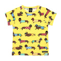Short sleeve top- dachshund, lemon