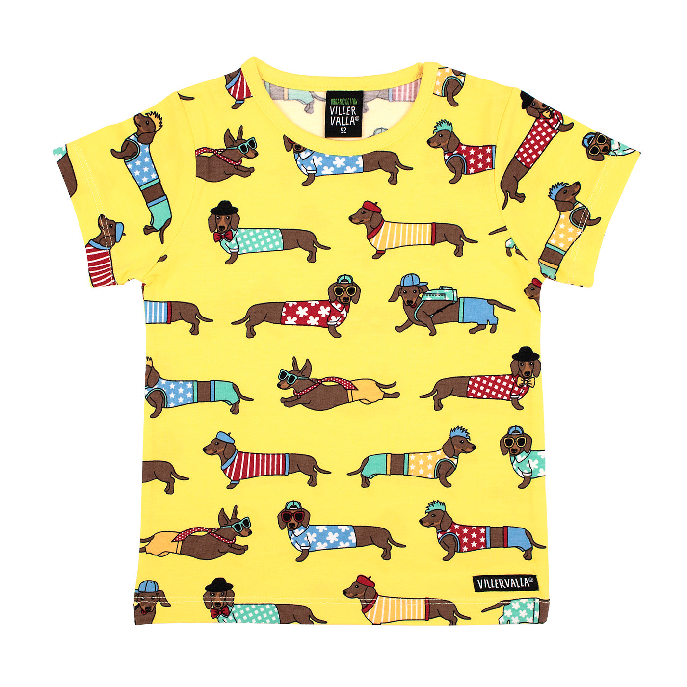 Short sleeve top- dachshund, lemon