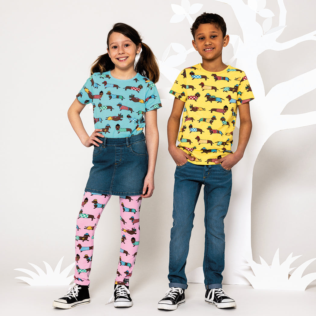 Short sleeve top- dachshund, lemon