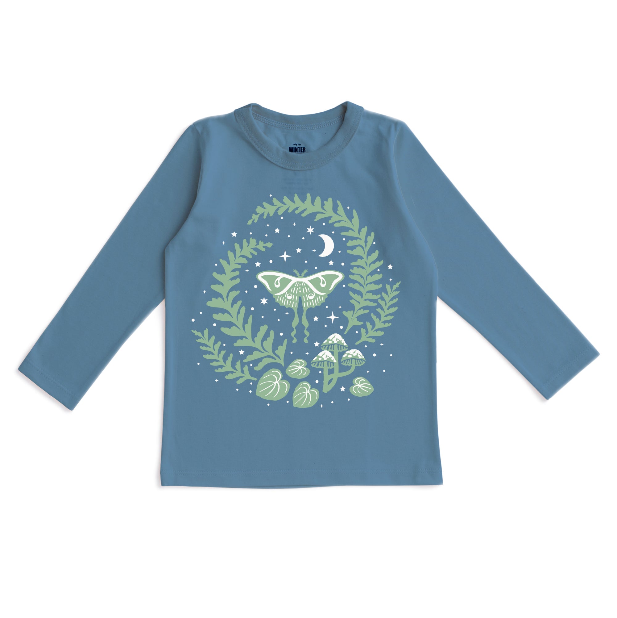 Long-sleeved t-shirt- lake blue luna moth