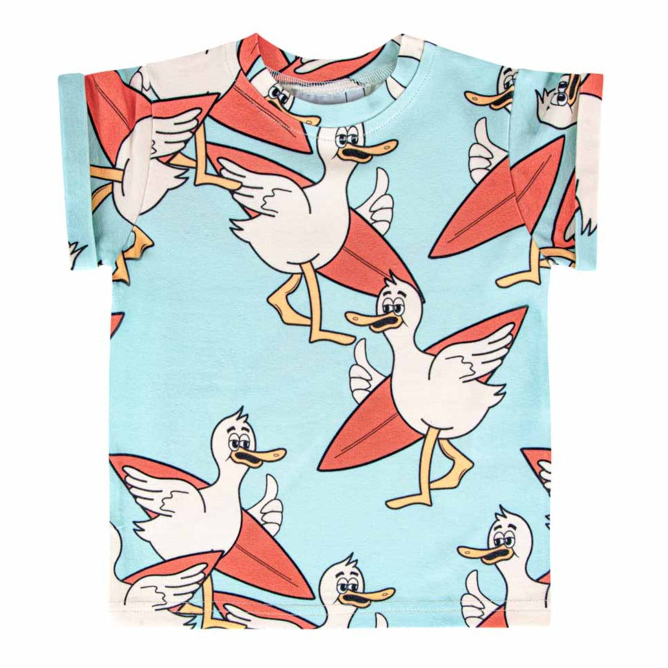 Short sleeve t-shirt- surfing duck: Size 9-10Y