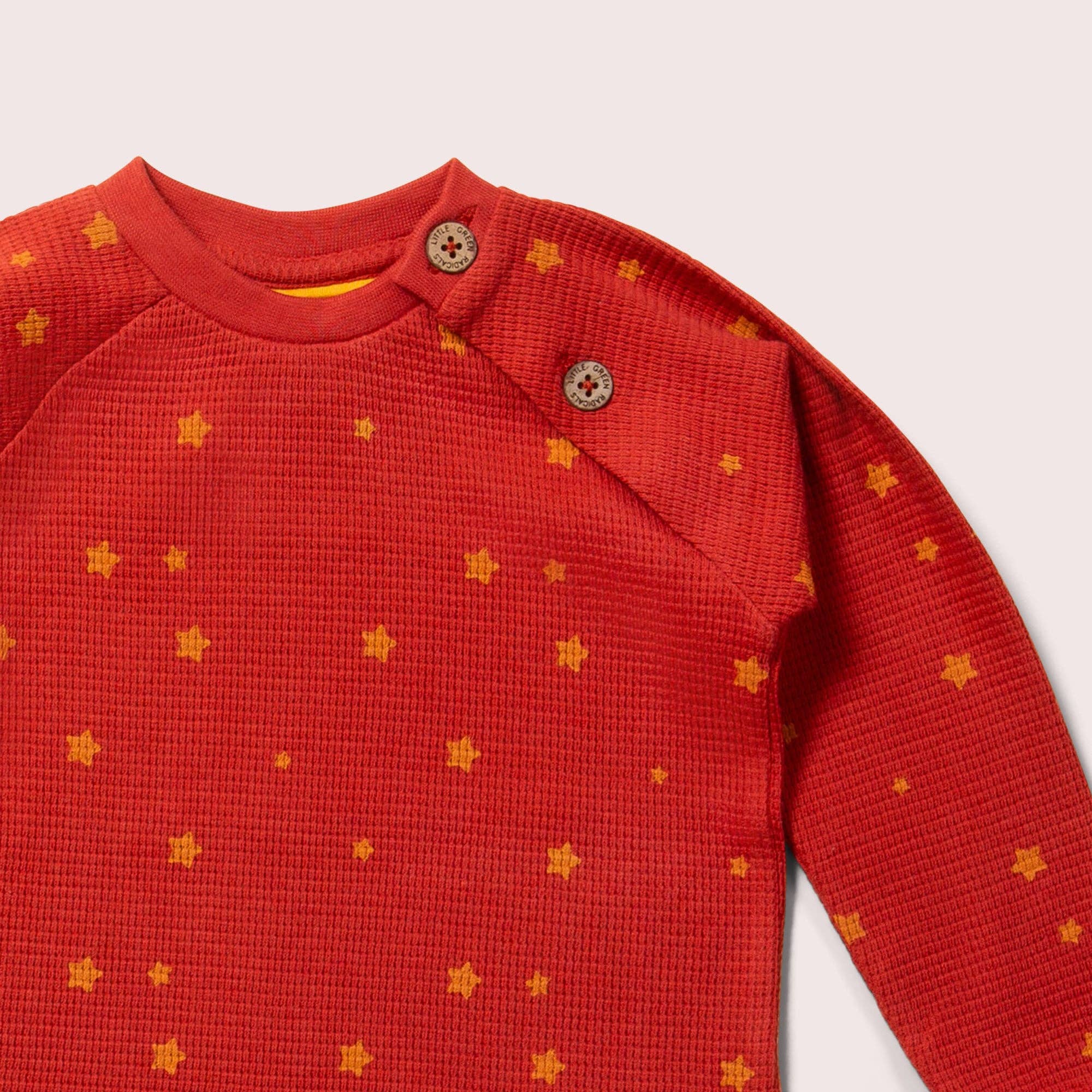 Waffle long-sleeved button top- hazelnut stars